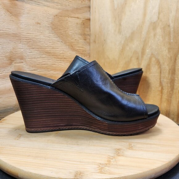 Timberland Earthkeepers Danforth Womens Black Leather Wedge Heel Mules Size 9 - Picture 7 of 10